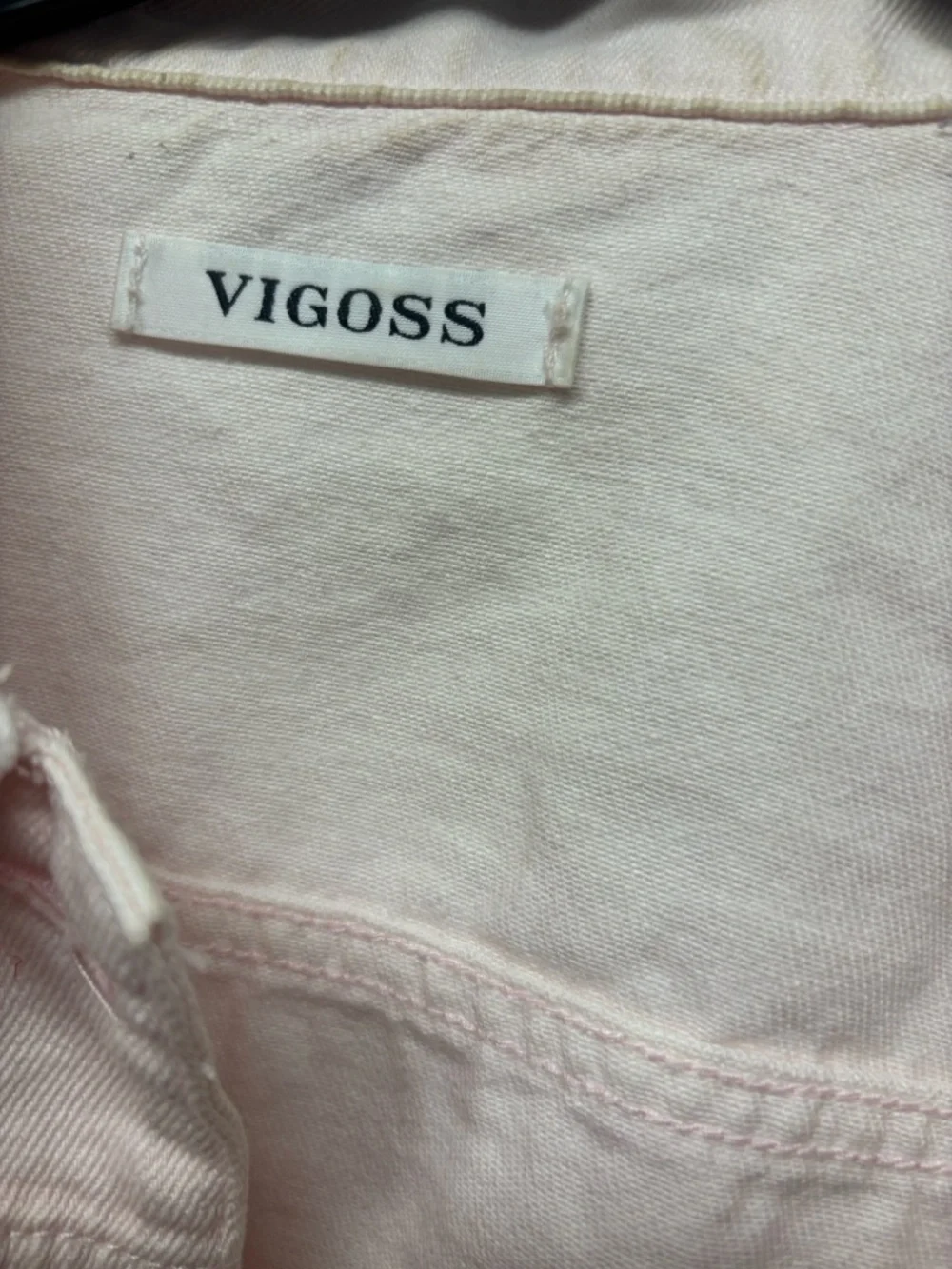 Vigoss Cropped Blush Pink Denim Jacket with Frayed Hem Small